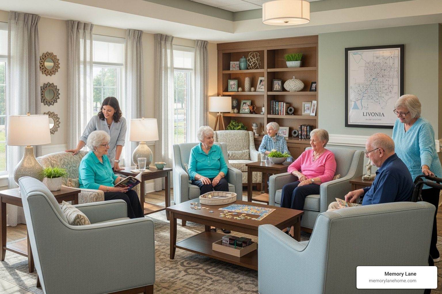 family touring a bright and clean memory care community - memory care Livonia MI