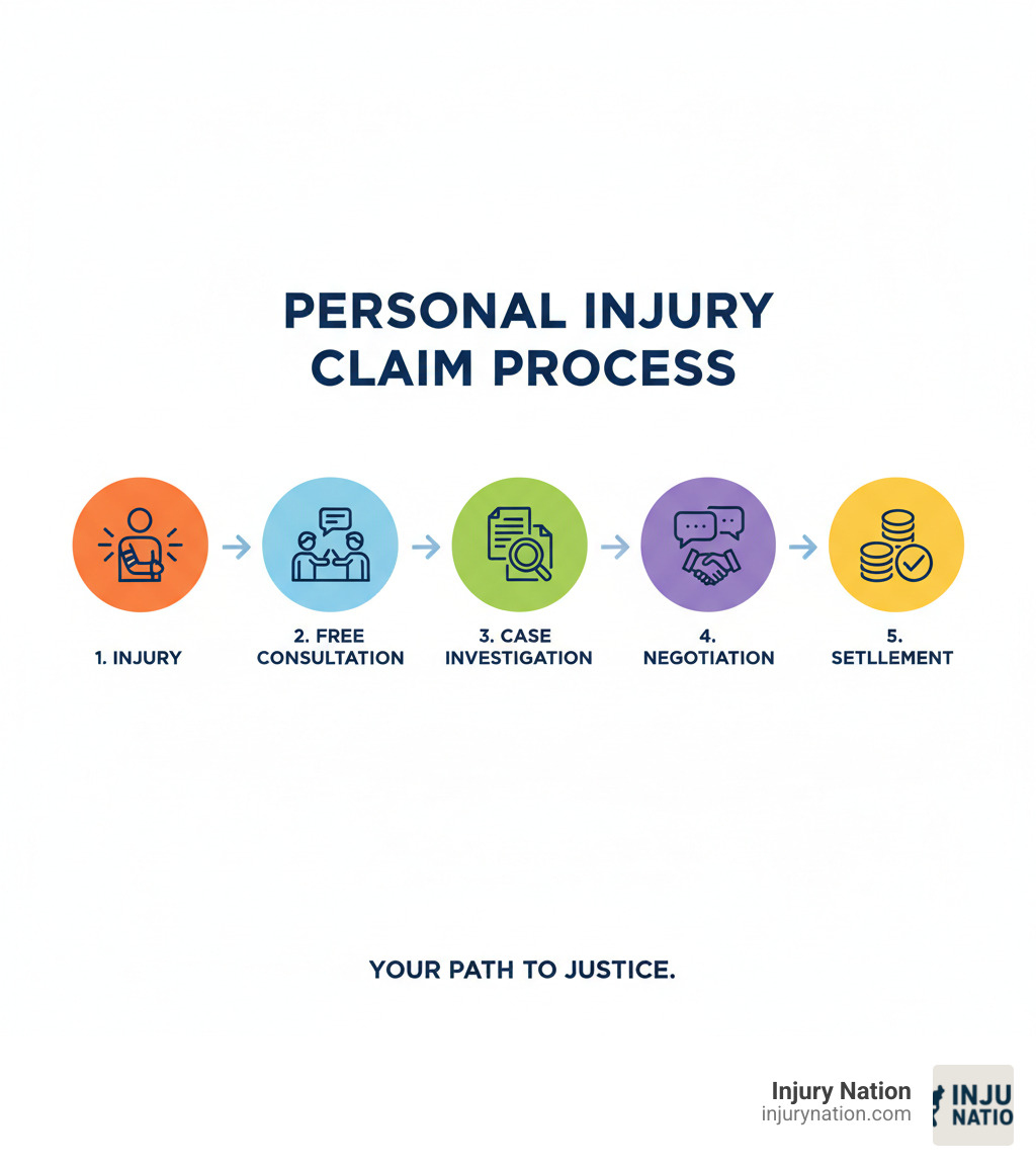 infographic showing the personal injury claim process from injury to free consultation to case investigation to negotiation to settlement - free injury consultation infographic 