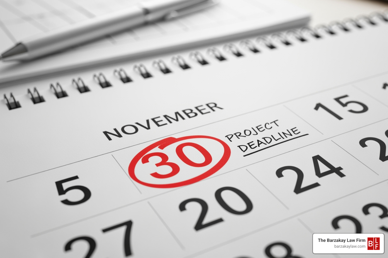 calendar with 30-day deadline circled - fort lauderdale workers compensation attorney calendar with 30-day deadline circled - fort lauderdale workers compensation attorney