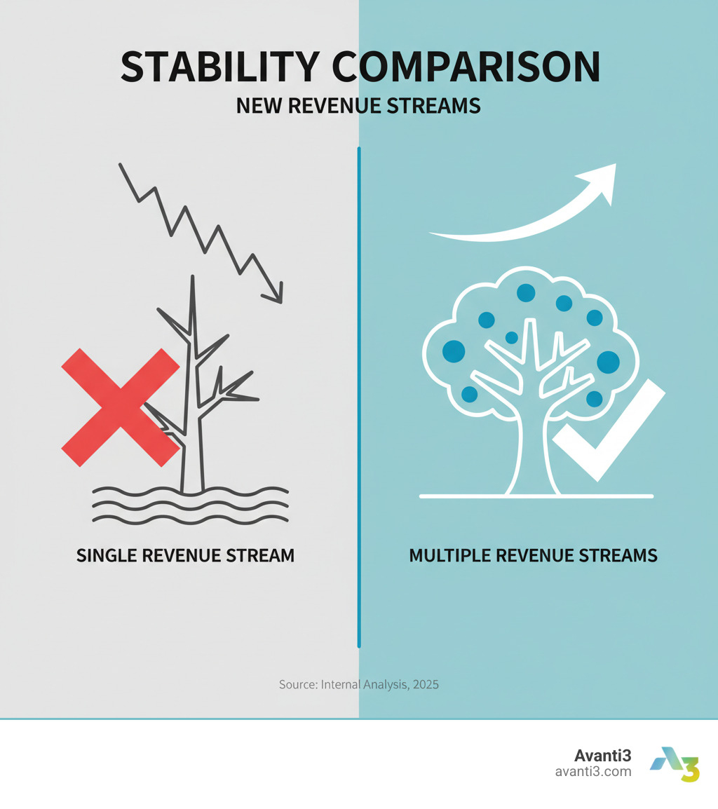 infographic showing stability comparison - New revenue streams infographic infographic showing stability comparison - New revenue streams infographic
