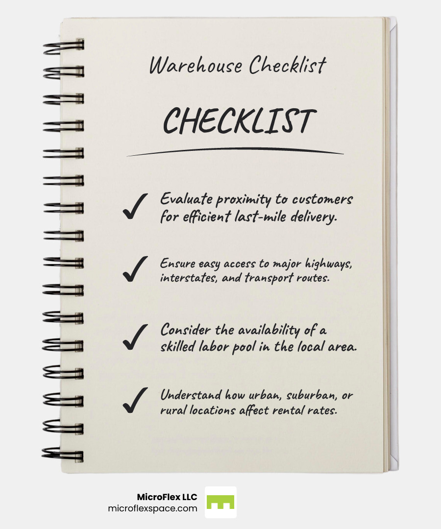 checklist for choosing the right short-term warehouse space - Short term warehouse lease infographic checklist-notebook checklist for choosing the right short-term warehouse space - Short term warehouse lease infographic checklist-notebook