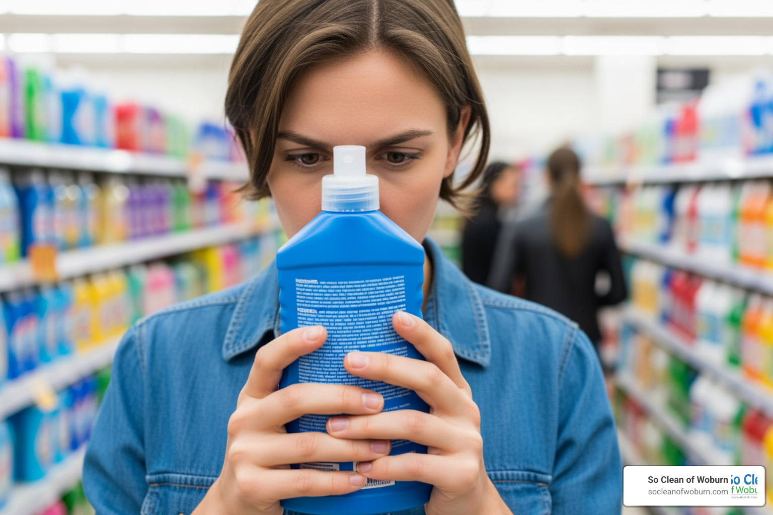 person reading cleaning product label - pet safe cleaning products