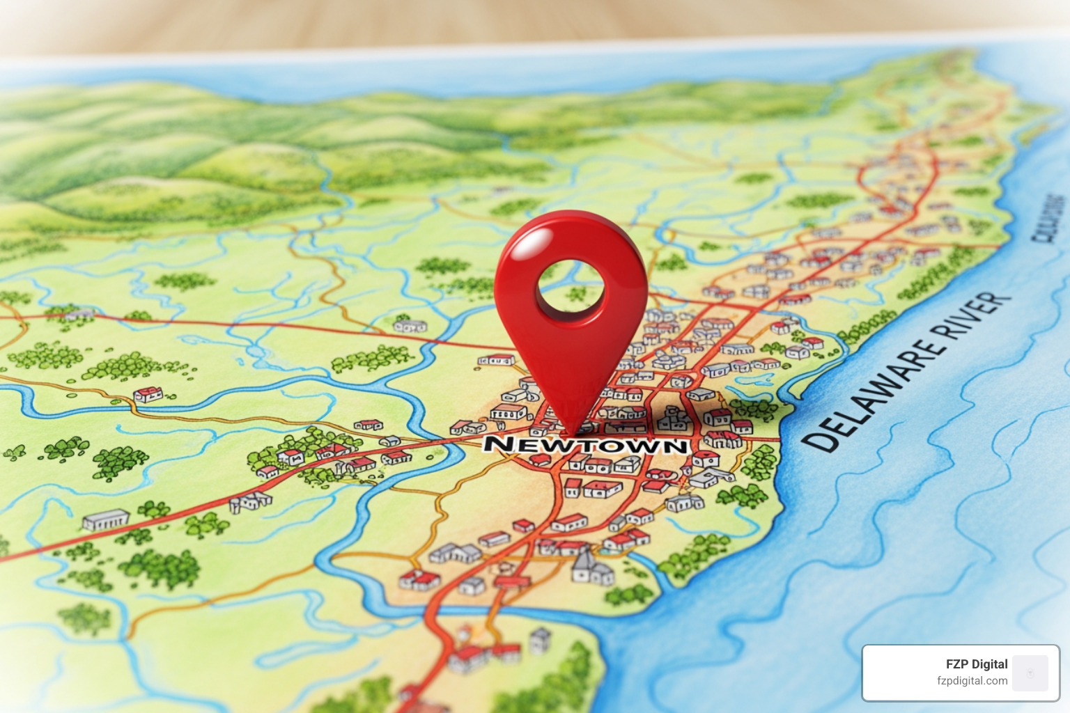 A map of Bucks County with a pin on Newtown, PA - Newtown website design A map of Bucks County with a pin on Newtown, PA - Newtown website design