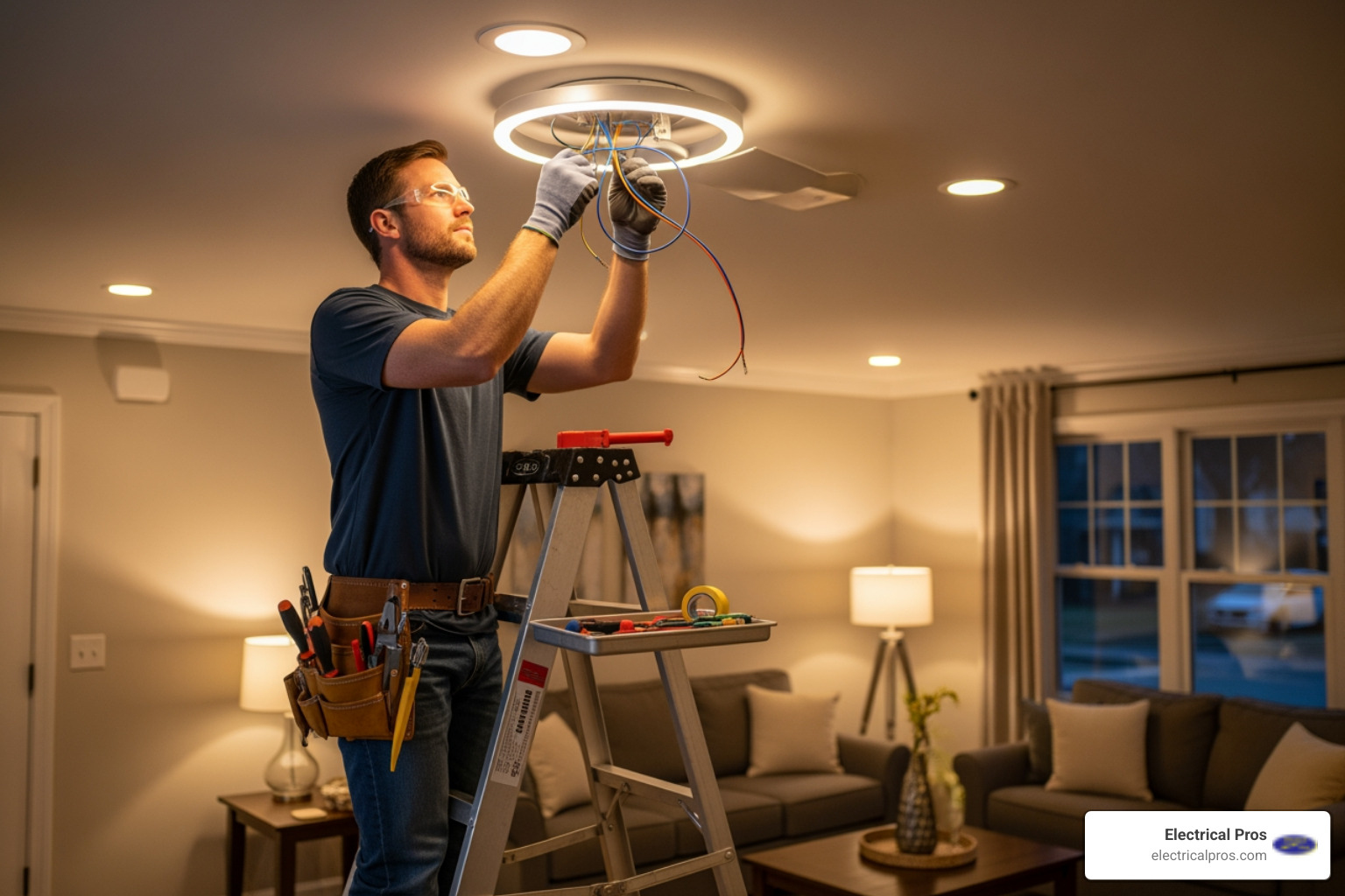 Infographic showing the 24-hour ceiling fan installation process: Step 1 - Call emergency electrician service, Step 2 - Technician arrives and assesses electrical box and wiring, Step 3 - Safe removal of old fixture if needed, Step 4 - Professional mounting and wiring of new fan, Step 5 - Testing and verification of safe operation - 24 hour ceiling fan installation in auburn, ga Infographic showing the 24-hour ceiling fan installation process: Step 1 - Call emergency electrician service, Step 2 - Technician arrives and assesses electrical box and wiring, Step 3 - Safe removal of old fixture if needed, Step 4 - Professional mounting and wiring of new fan, Step 5 - Testing and verification of safe operation - 24 hour ceiling fan installation in auburn, ga