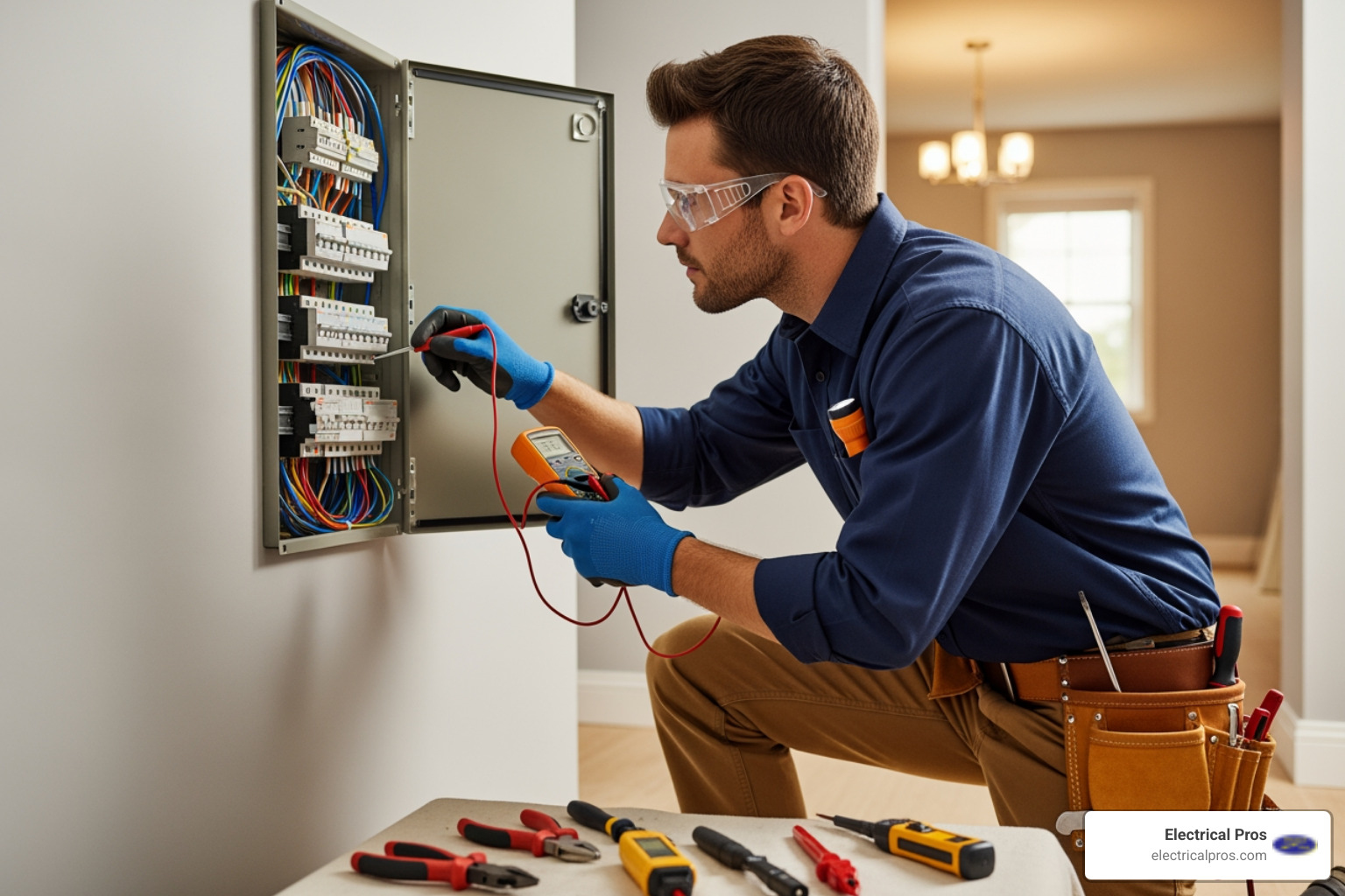 licensed electrician inspecting a home's electrical panel - home ev charging stations in jefferson, ga licensed electrician inspecting a home's electrical panel - home ev charging stations in jefferson, ga