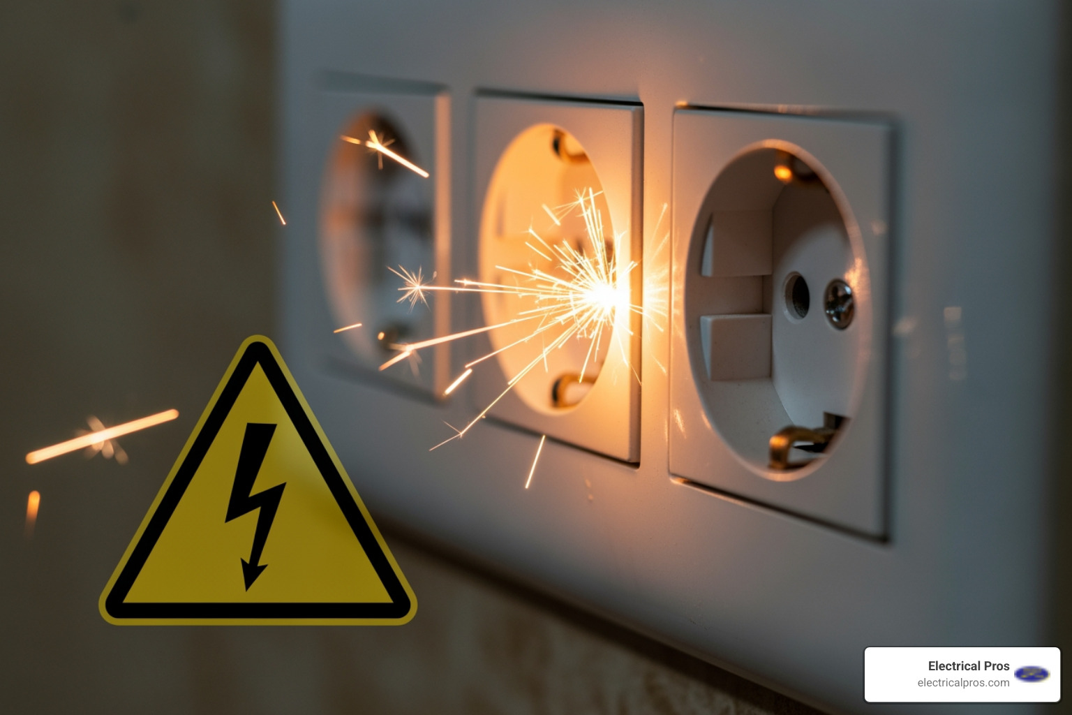 Sparking outlet with warning symbol - electrical troubleshooting and repairs in gainesville, ga Sparking outlet with warning symbol - electrical troubleshooting and repairs in gainesville, ga