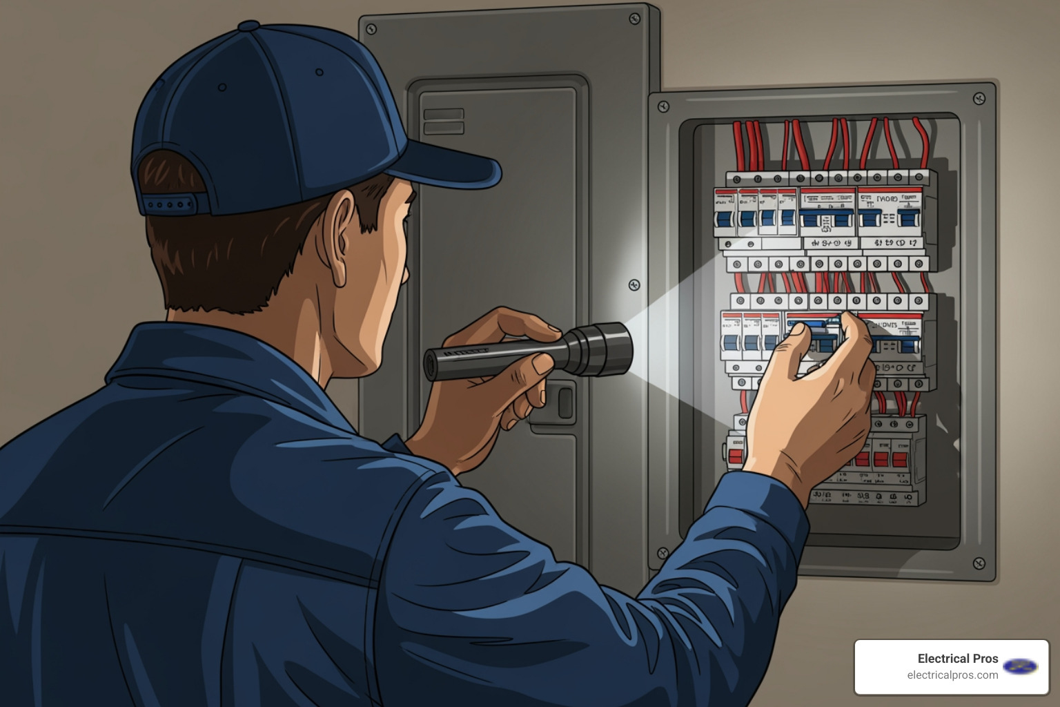 person safely turning off main breaker with flashlight - emergency electrical troubleshooting and repairs in buford, ga person safely turning off main breaker with flashlight - emergency electrical troubleshooting and repairs in buford, ga