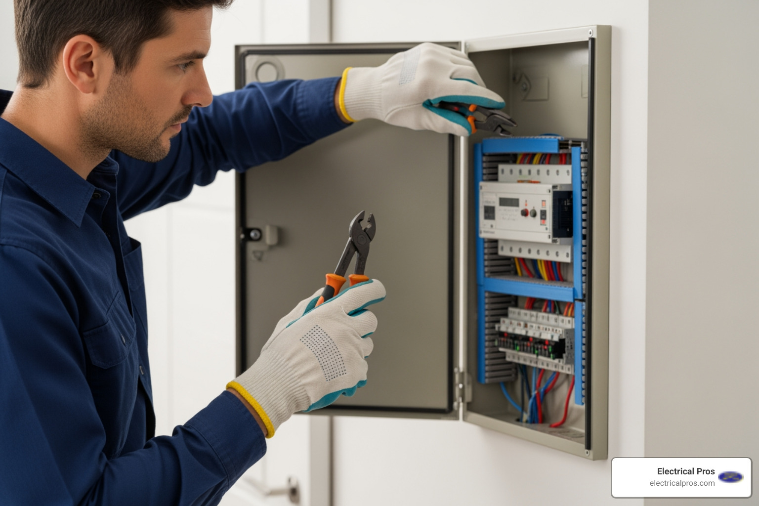 electrician working on electrical panel - 24 hour devices and disconnects in dacula, ga