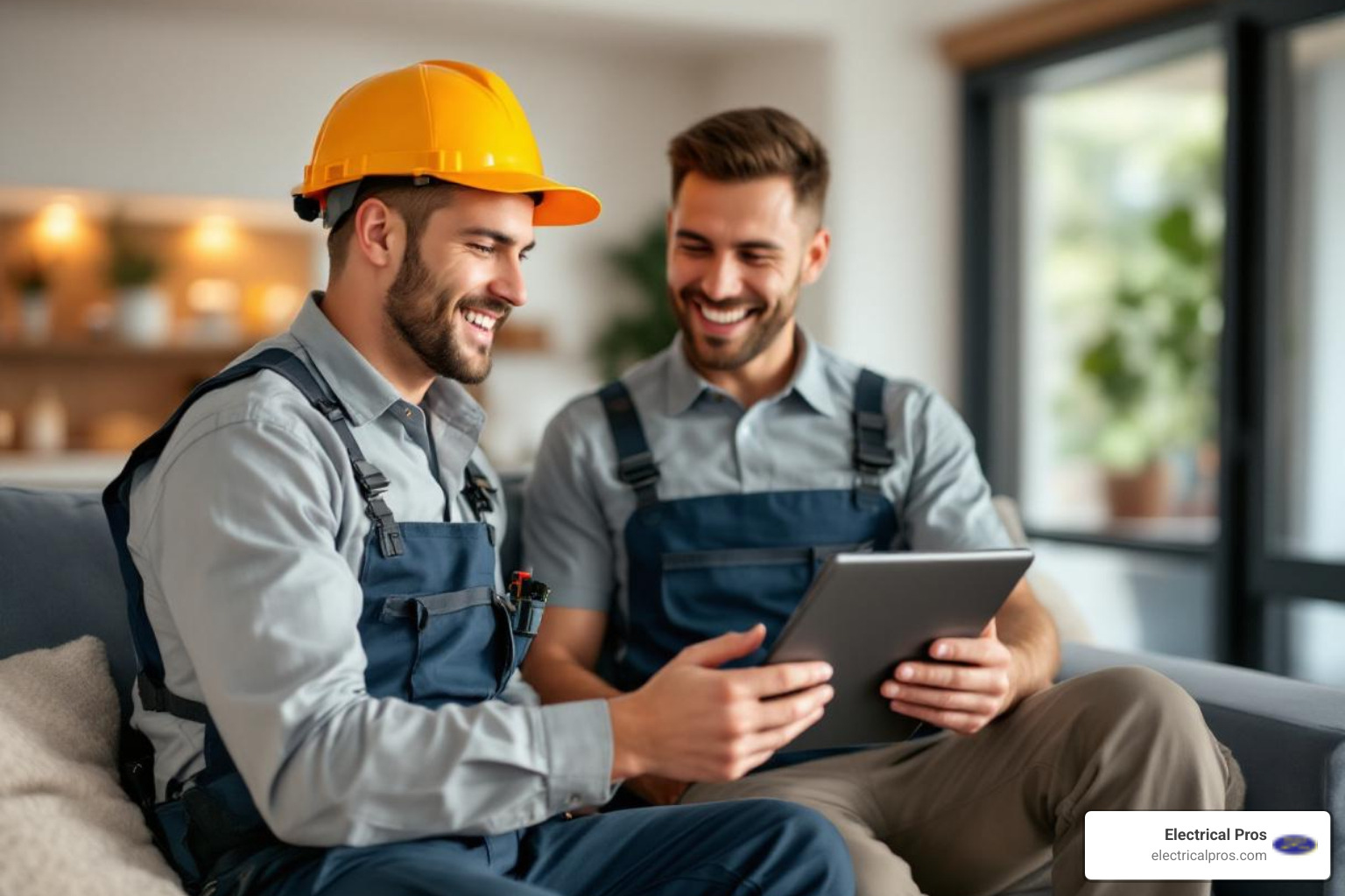 An electrician clearly explaining an issue on a tablet to a homeowner, both smiling and engaged in conversation. - affordable electrical troubleshooting and repairs in braselton, ga An electrician clearly explaining an issue on a tablet to a homeowner, both smiling and engaged in conversation. - affordable electrical troubleshooting and repairs in braselton, ga