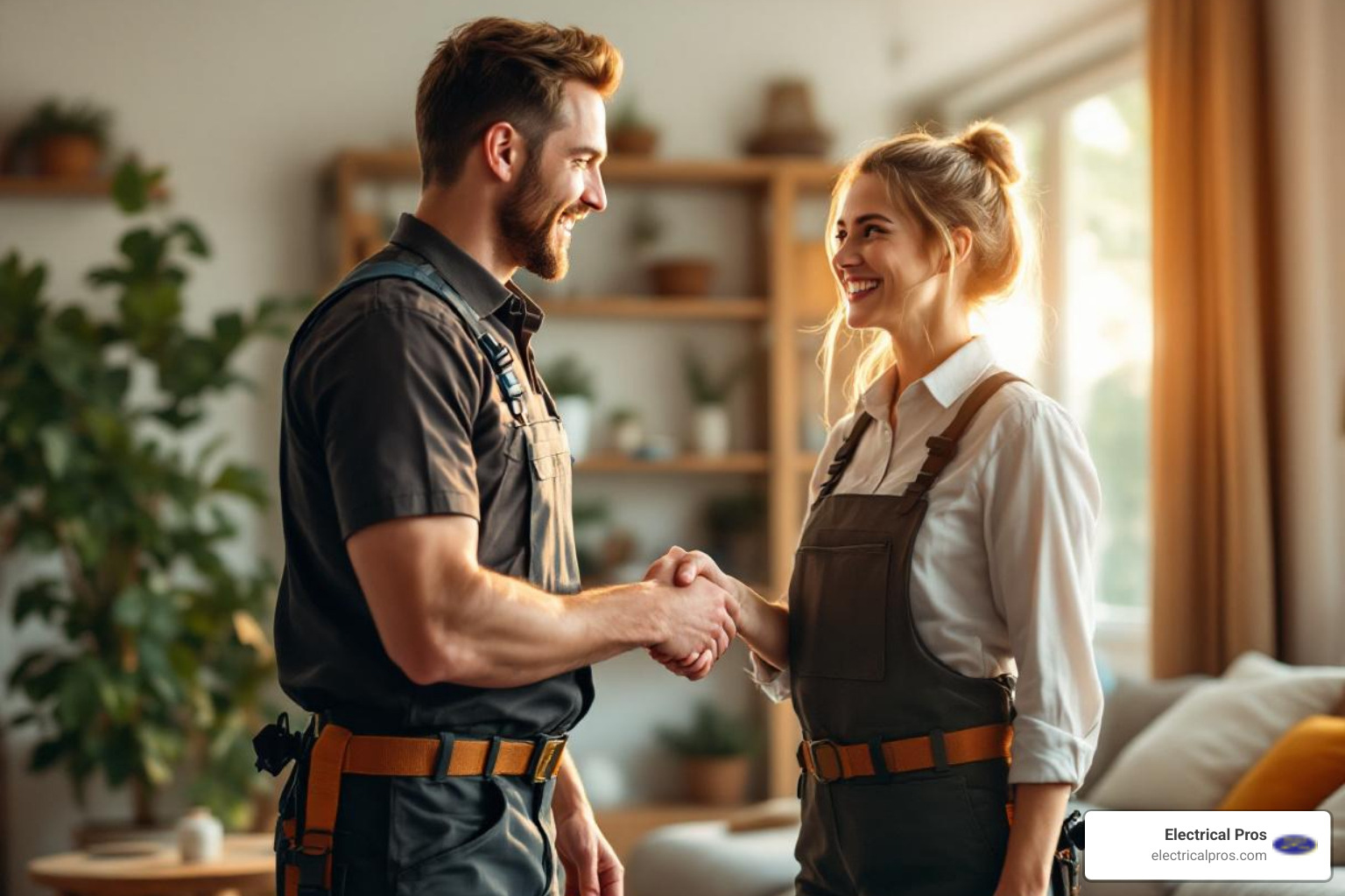 A homeowner smiling and shaking hands with a licensed electrician in their living room, indicating trust and satisfaction. - affordable electrical troubleshooting and repairs in braselton, ga A homeowner smiling and shaking hands with a licensed electrician in their living room, indicating trust and satisfaction. - affordable electrical troubleshooting and repairs in braselton, ga