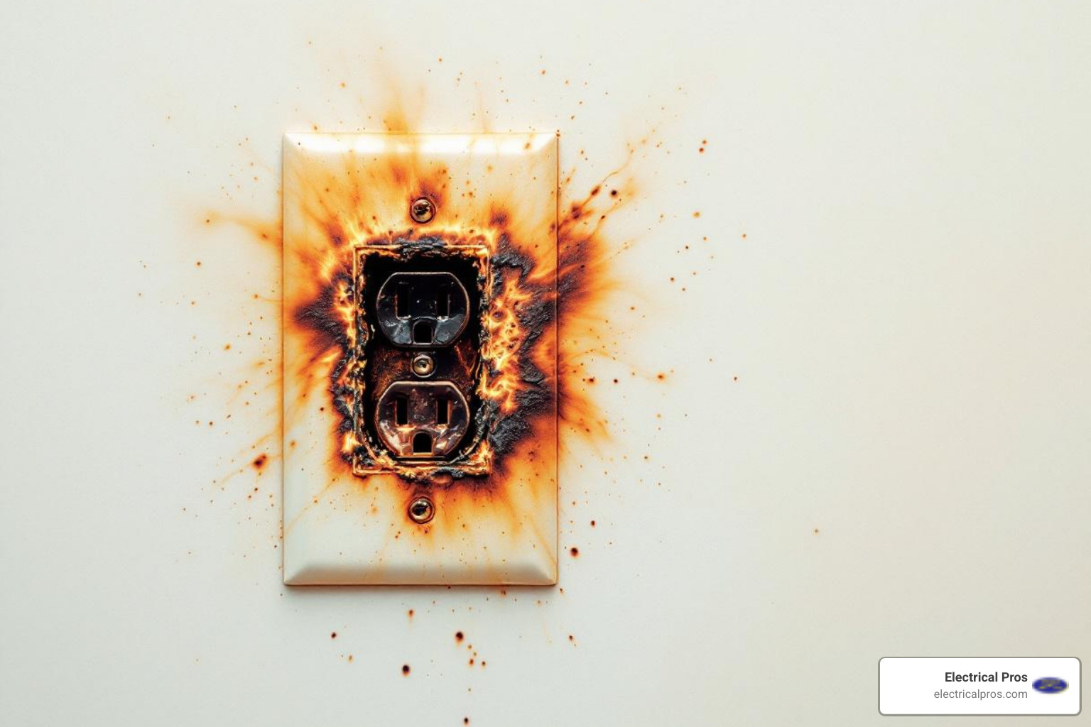 A close-up image of a discolored or burnt wall outlet, showing scorch marks around the receptacles - arc fault and fireguard protection systems in flowery branch, ga