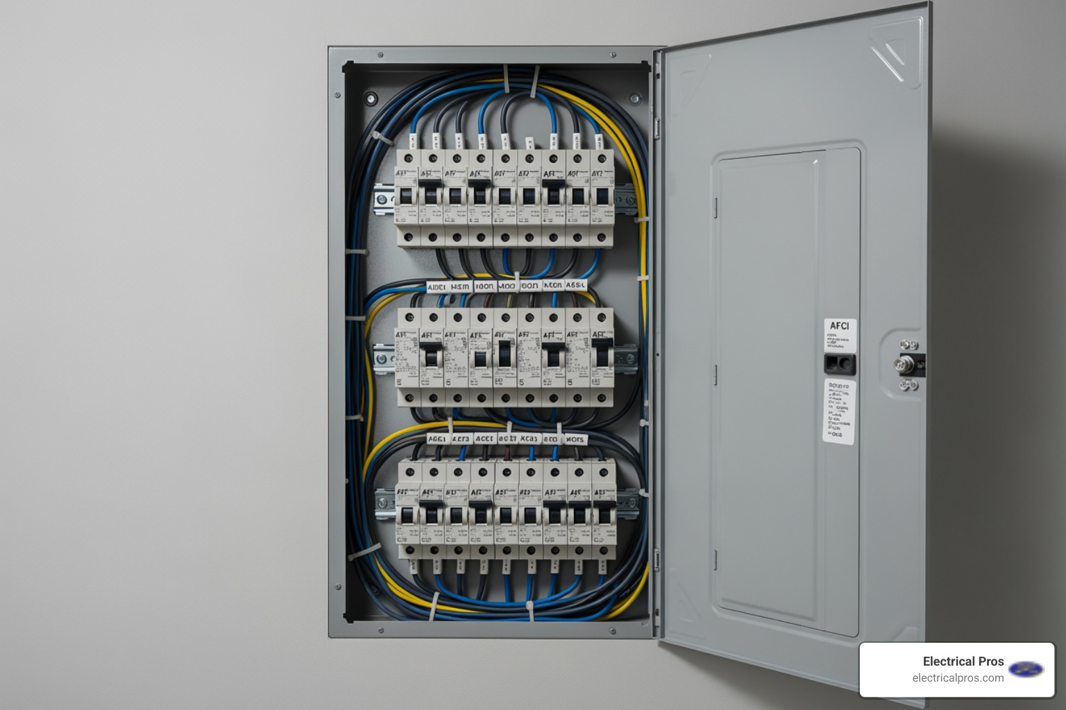 modern, safe electrical panel with AFCI breakers clearly visible - arc fault and fireguard protection systems in hoschton, ga