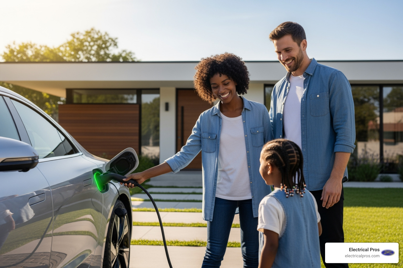 family unplugging fully charged EV - professional ev charging stations in sugar hill, ga family unplugging fully charged EV - professional ev charging stations in sugar hill, ga