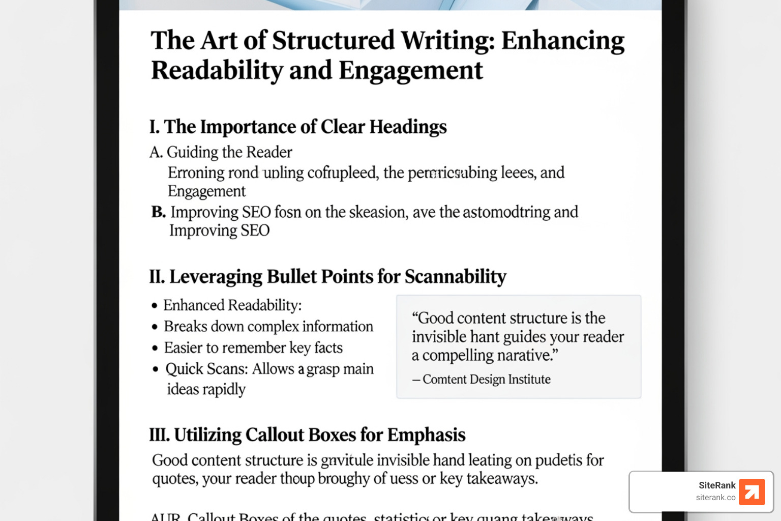 Well-structured article with callouts for clear headings, bullet points, and expert quotes - Generative Engine Optimization Well-structured article with callouts for clear headings, bullet points, and expert quotes - Generative Engine Optimization
