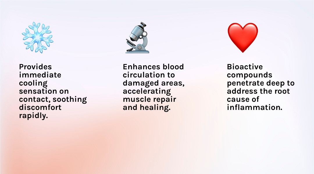 infographic showing three circular icons: an ice crystal labeled 'immediate cooling relief', a cellular diagram labeled 'reduces inflammation at source', and a blood vessel labeled 'improves circulation for faster healing' - aloe pain relief infographic 3_facts_emoji_light-gradient infographic showing three circular icons: an ice crystal labeled 'immediate cooling relief', a cellular diagram labeled 'reduces inflammation at source', and a blood vessel labeled 'improves circulation for faster healing' - aloe pain relief infographic 3_facts_emoji_light-gradient