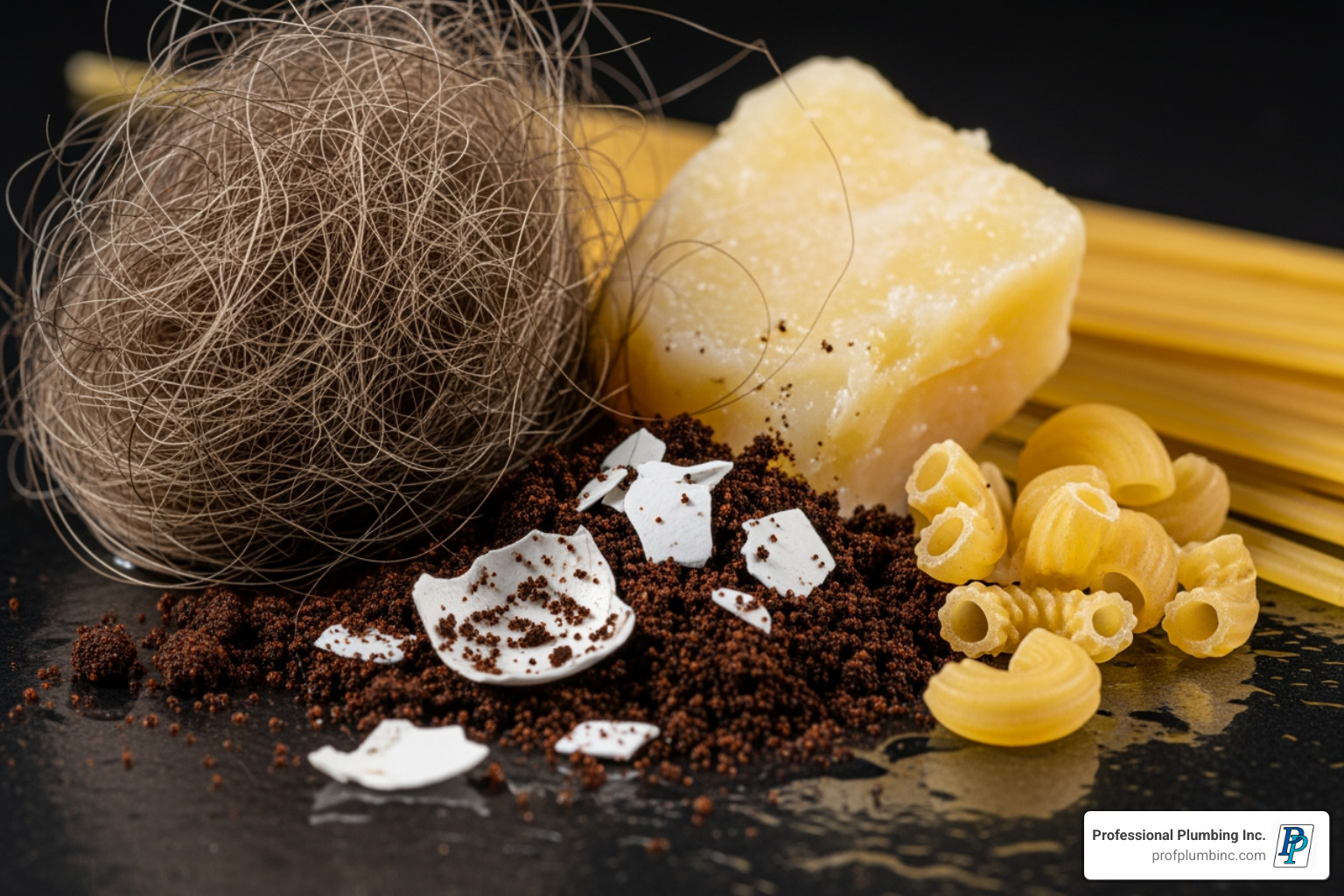 common clog-causing items like hair, grease, and food scrapes - clogged drain Costa Mesa CA