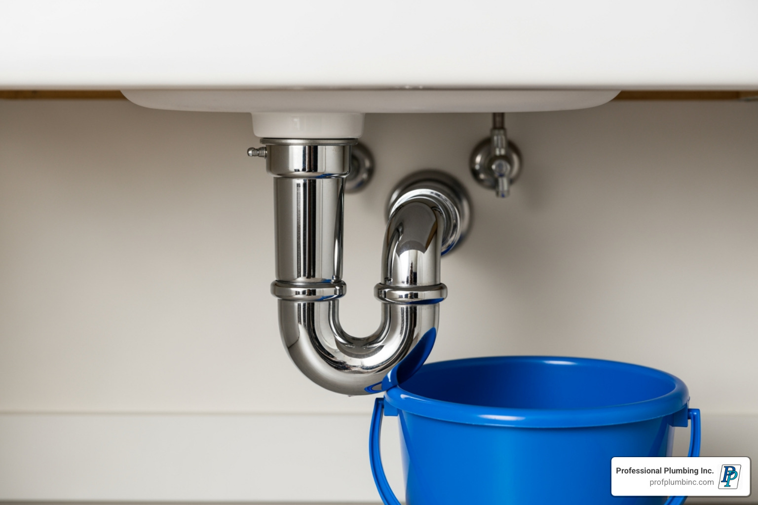 P-trap under a sink with a bucket below it - fix clogged sink