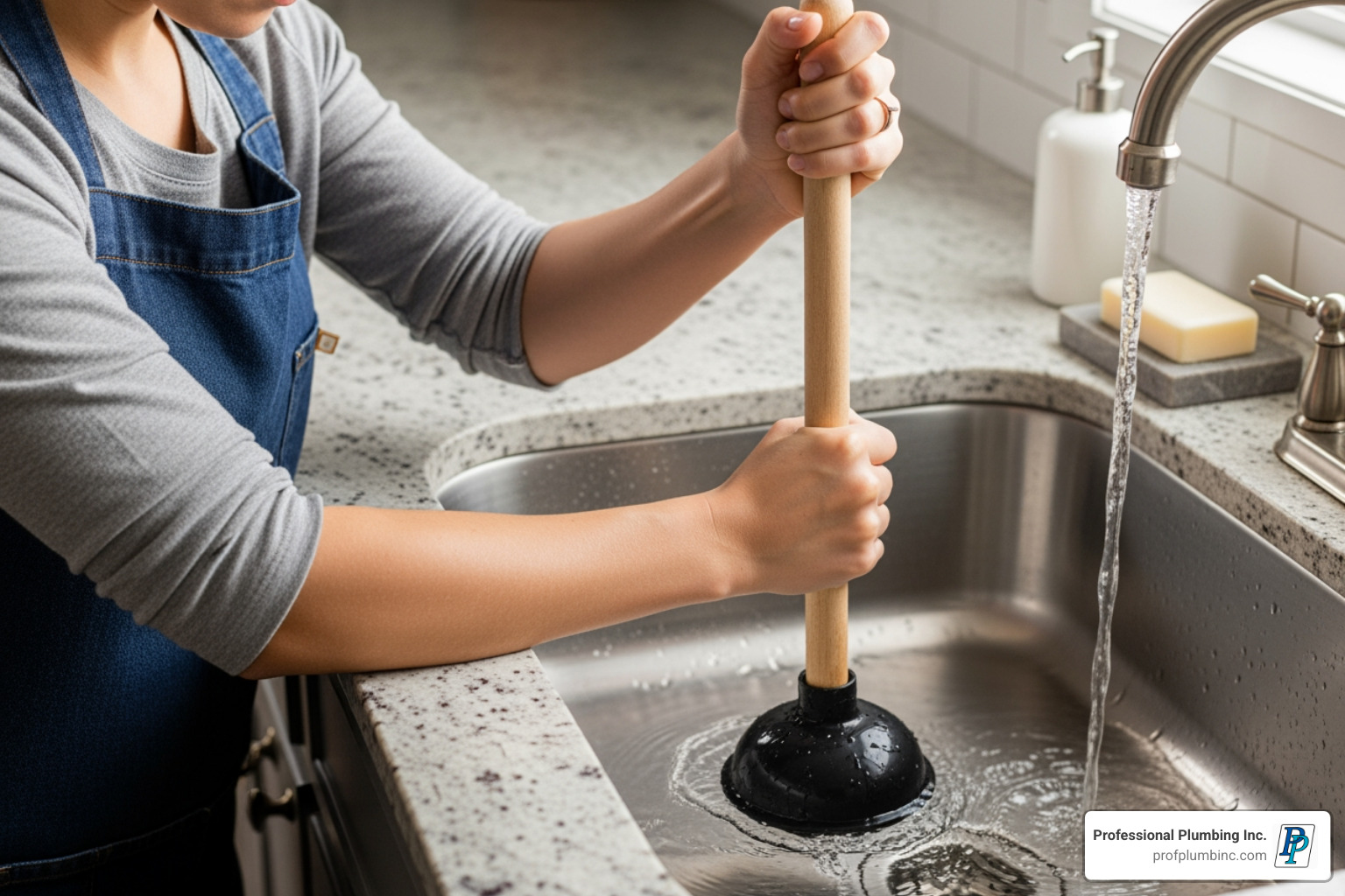 person using a sink plunger correctly - fix clogged sink