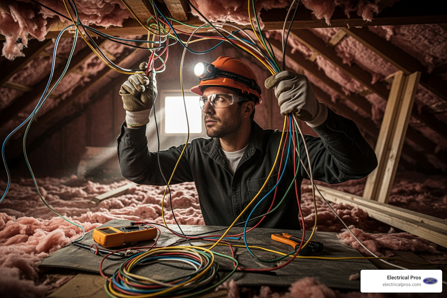 electrician examining wiring in an attic - home electrical inspections in dacula, ga