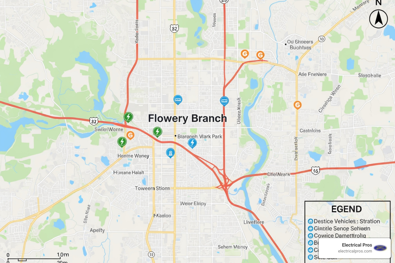 map of Flowery Branch with EV charging station icons - ev charging stations in flowery branch, ga map of Flowery Branch with EV charging station icons - ev charging stations in flowery branch, ga