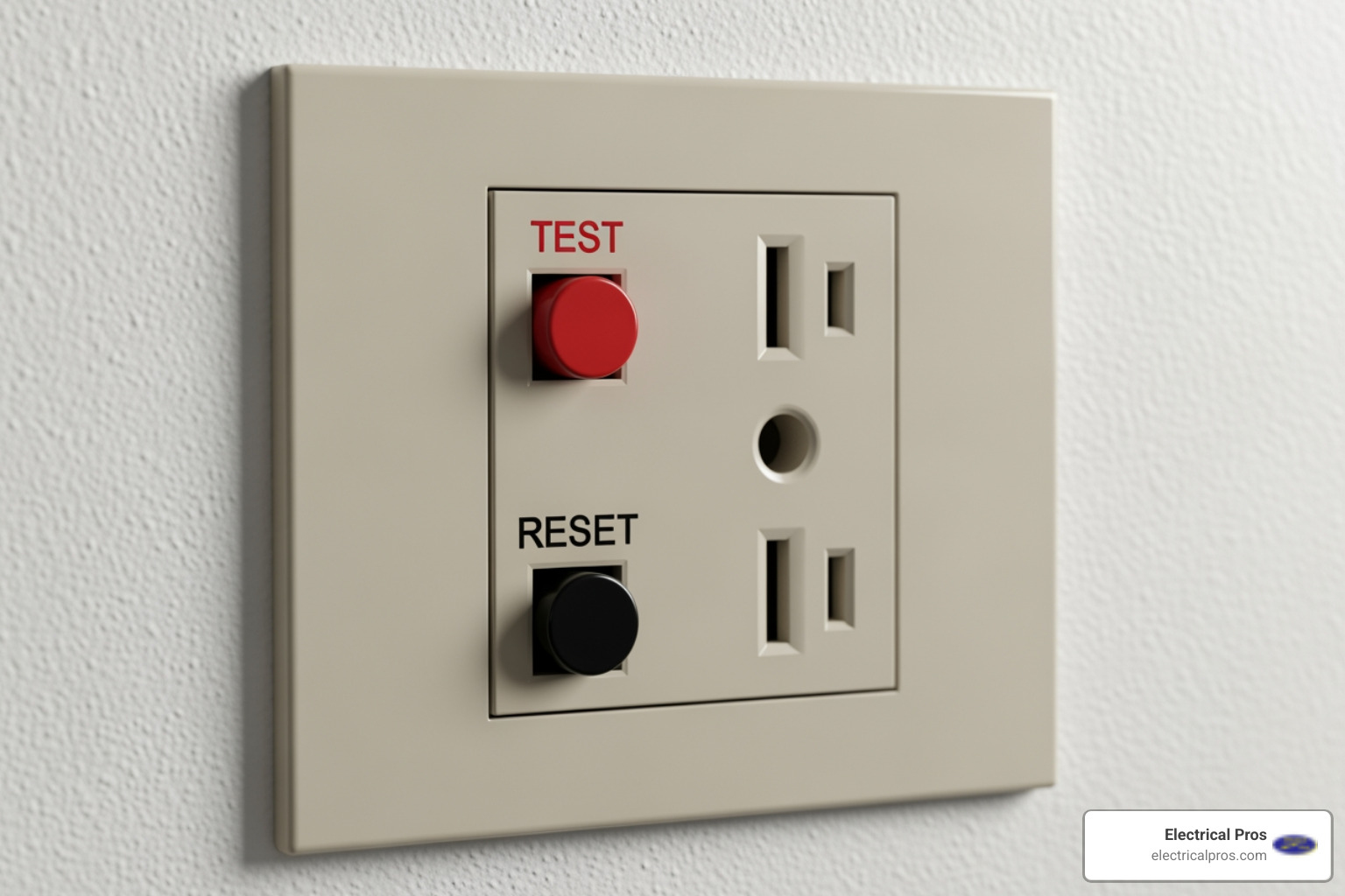 GFCI outlet with a "test" and "reset" button clearly visible - home electrical inspections in auburn, ga GFCI outlet with a "test" and "reset" button clearly visible - home electrical inspections in auburn, ga