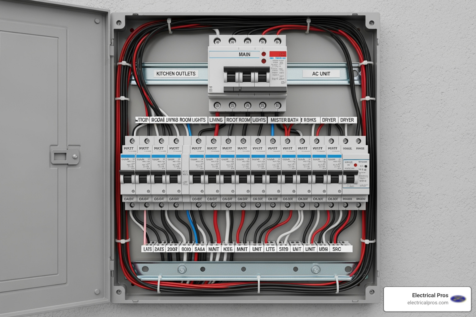 modern electrical panel with clearly labeled circuits - electrical troubleshooting and repairs in jefferson, ga