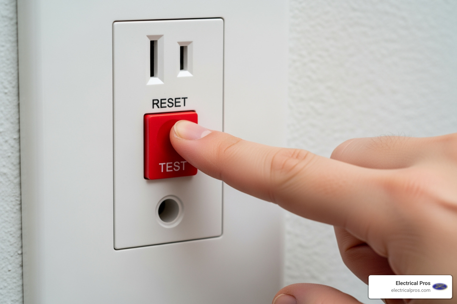 GFCI outlet with test button being pressed - home electrical inspections in winder, ga GFCI outlet with test button being pressed - home electrical inspections in winder, ga