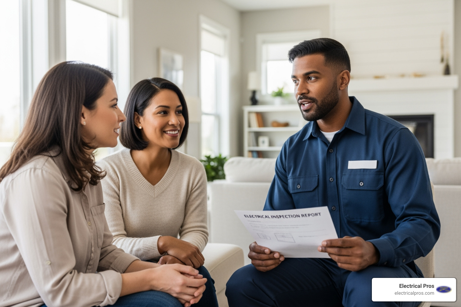 electrician discussing inspection report with homeowner - home electrical inspections in bethlehem, ga electrician discussing inspection report with homeowner - home electrical inspections in bethlehem, ga