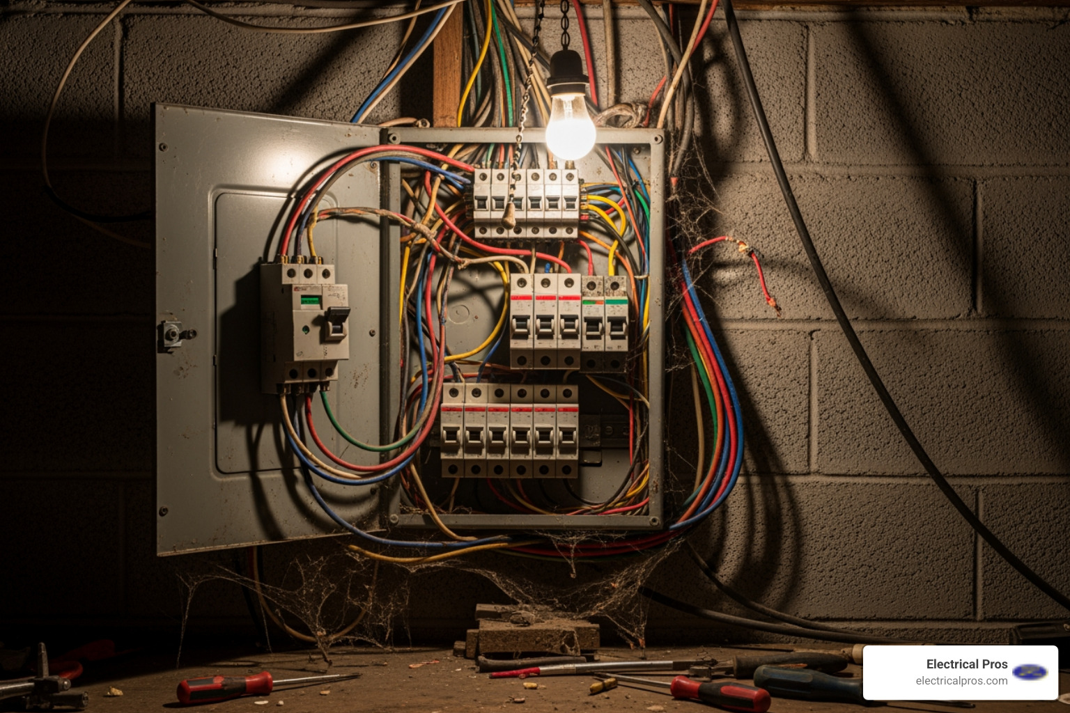An old, overloaded circuit breaker panel. - home electrical inspections in buford, ga An old, overloaded circuit breaker panel. - home electrical inspections in buford, ga