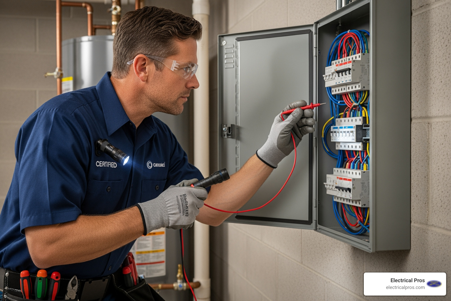 certified electrician inspecting an electrical panel - home electrical inspections in oakwood, ga