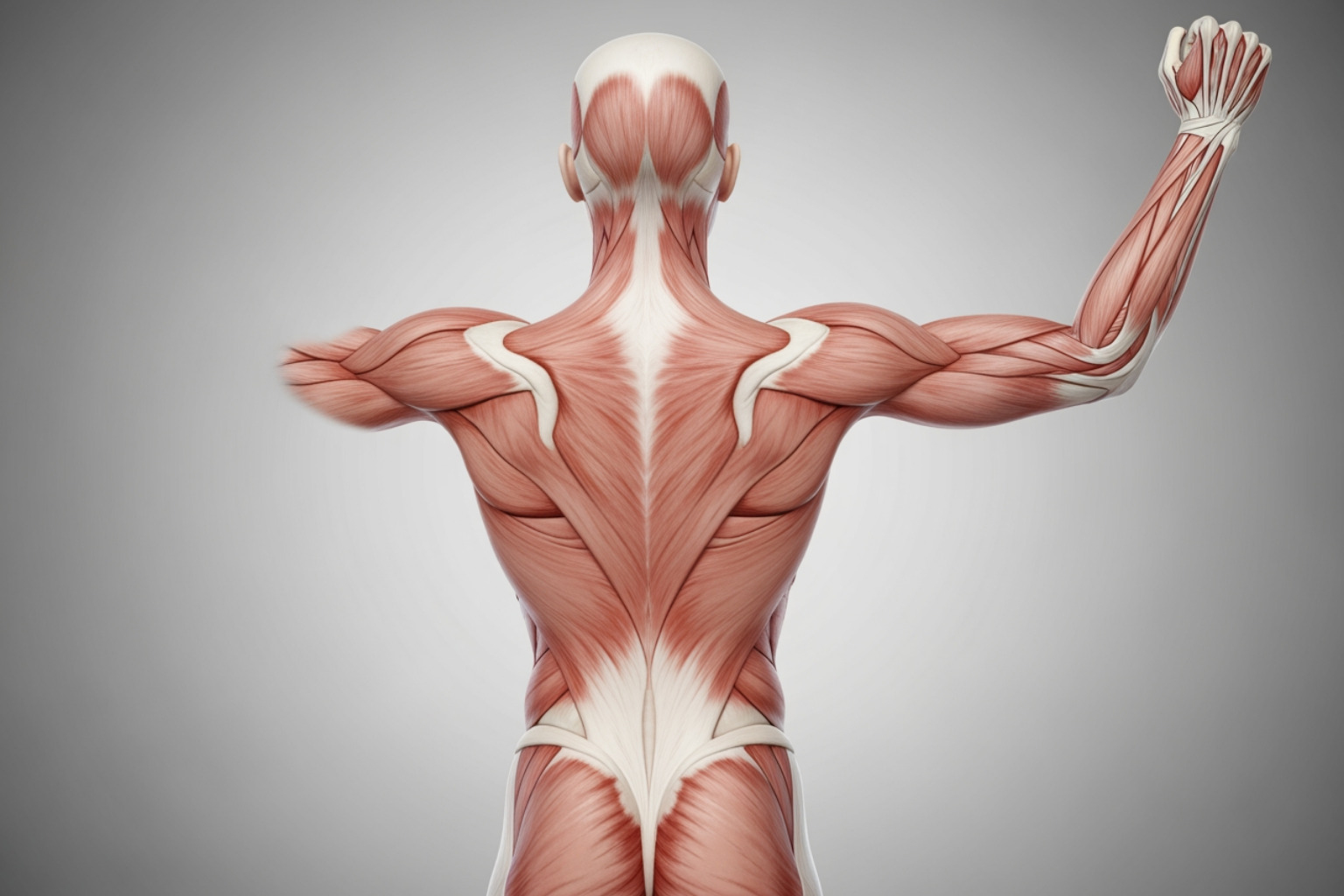 illustrating the wide span of the latissimus dorsi from the spine to the arm - lat muscle pain