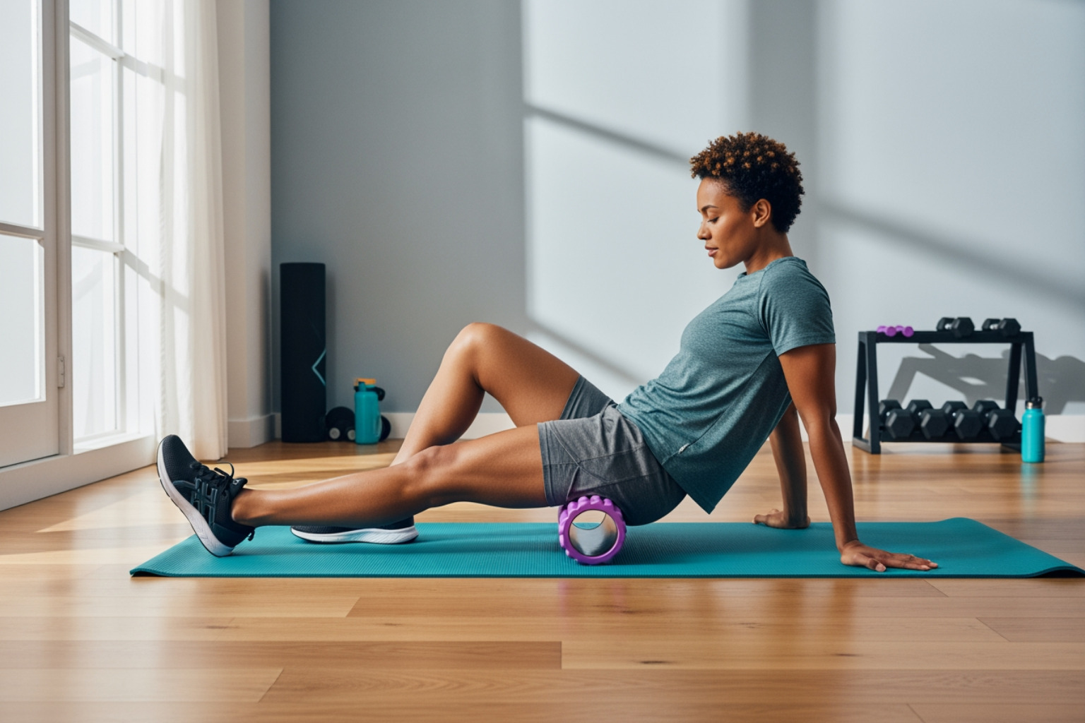 person using foam roller - sore muscles after workout relief person using foam roller - sore muscles after workout relief