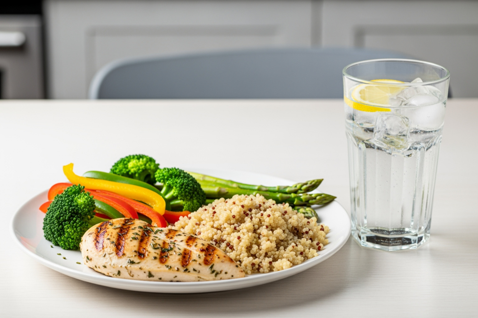 healthy post-workout meal with protein, carbs, and a glass of water - muscle healing after workout healthy post-workout meal with protein, carbs, and a glass of water - muscle healing after workout