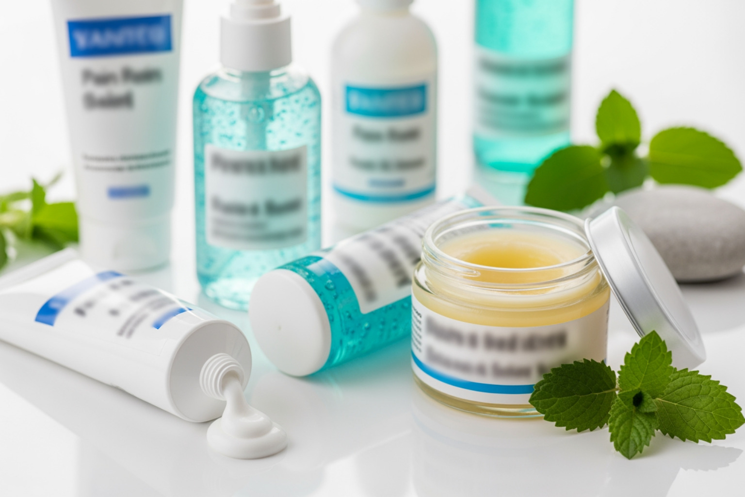 variety of product formats - pain relief gels and creams