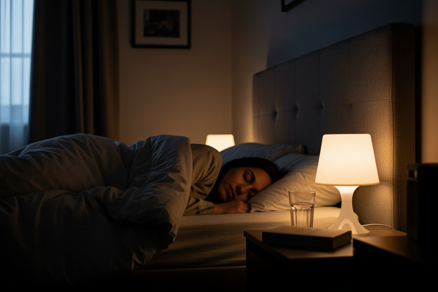 Person sleeping peacefully in a dark room - faster workout recovery