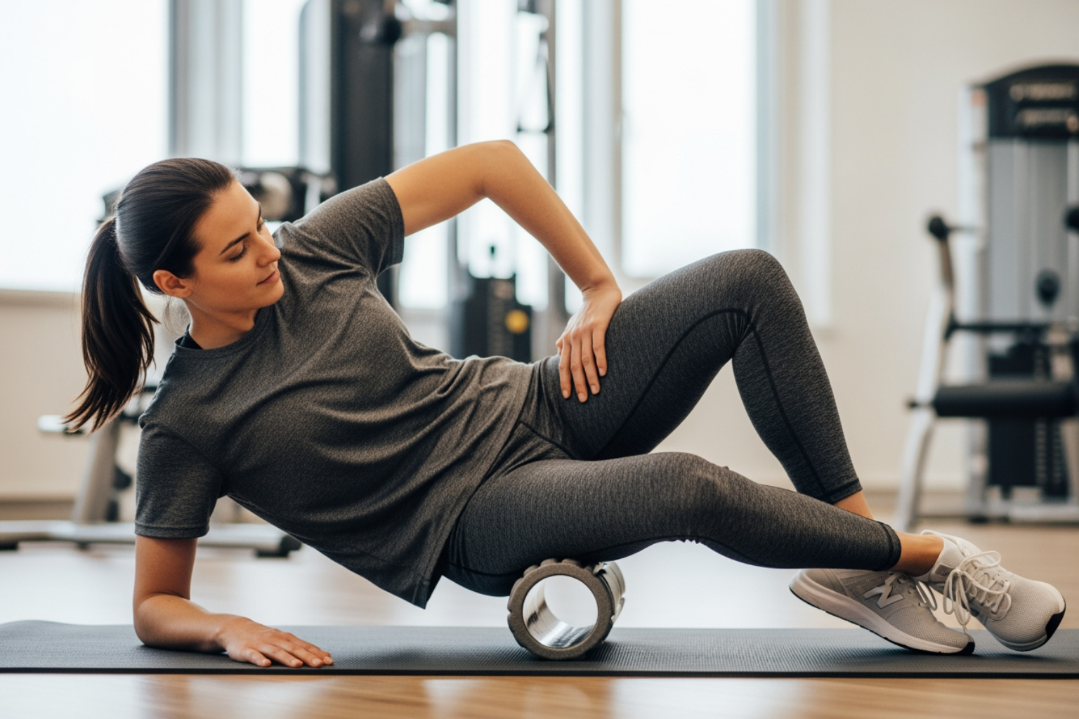 person using a foam roller - muscle fatigue recovery person using a foam roller - muscle fatigue recovery