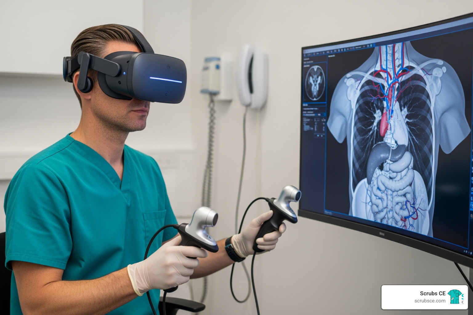 radiologist using a VR headset for a training simulation - radiology cme radiologist using a VR headset for a training simulation - radiology cme