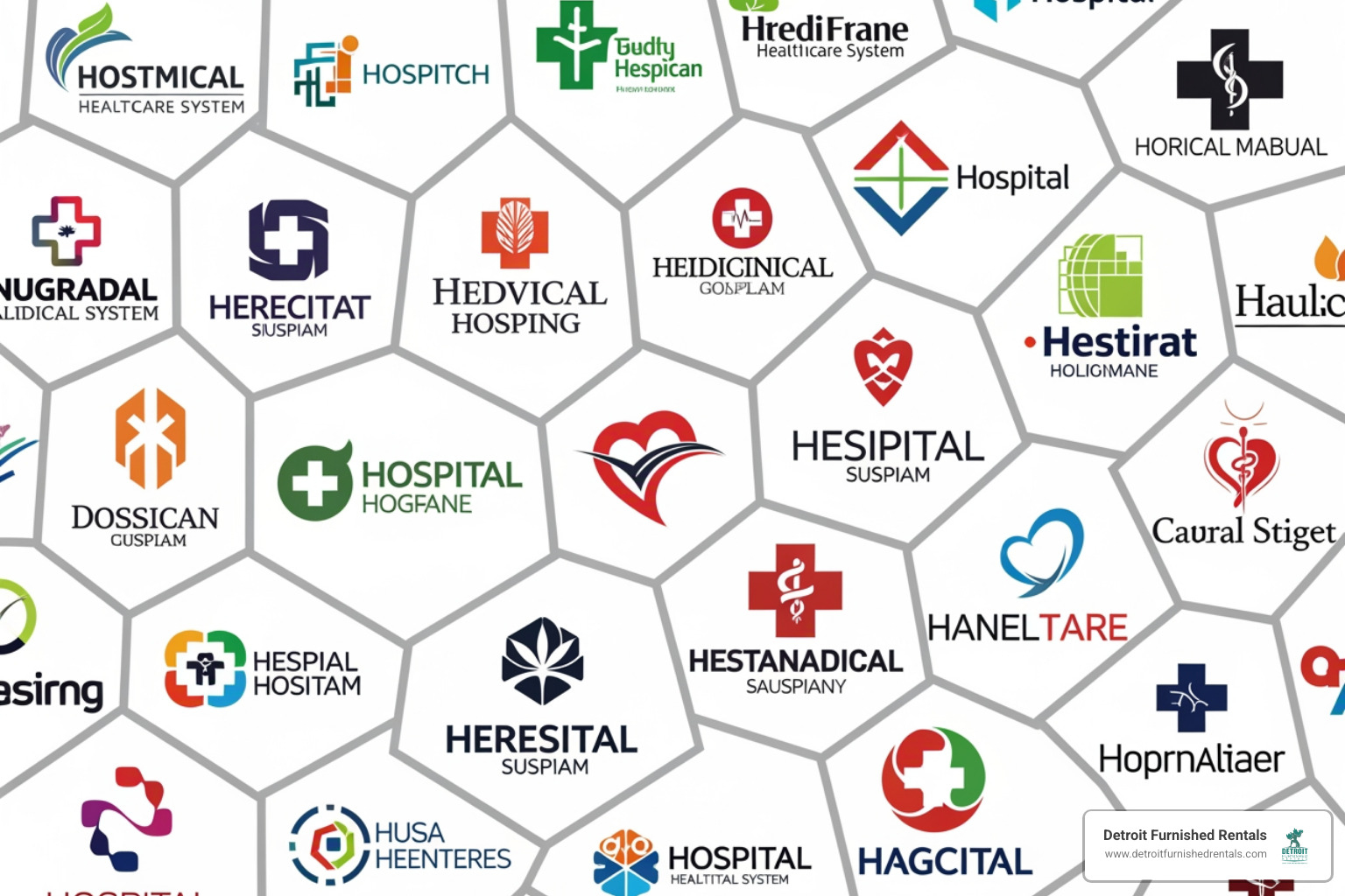 collage of the different hospital system logos - detroit hospital systems