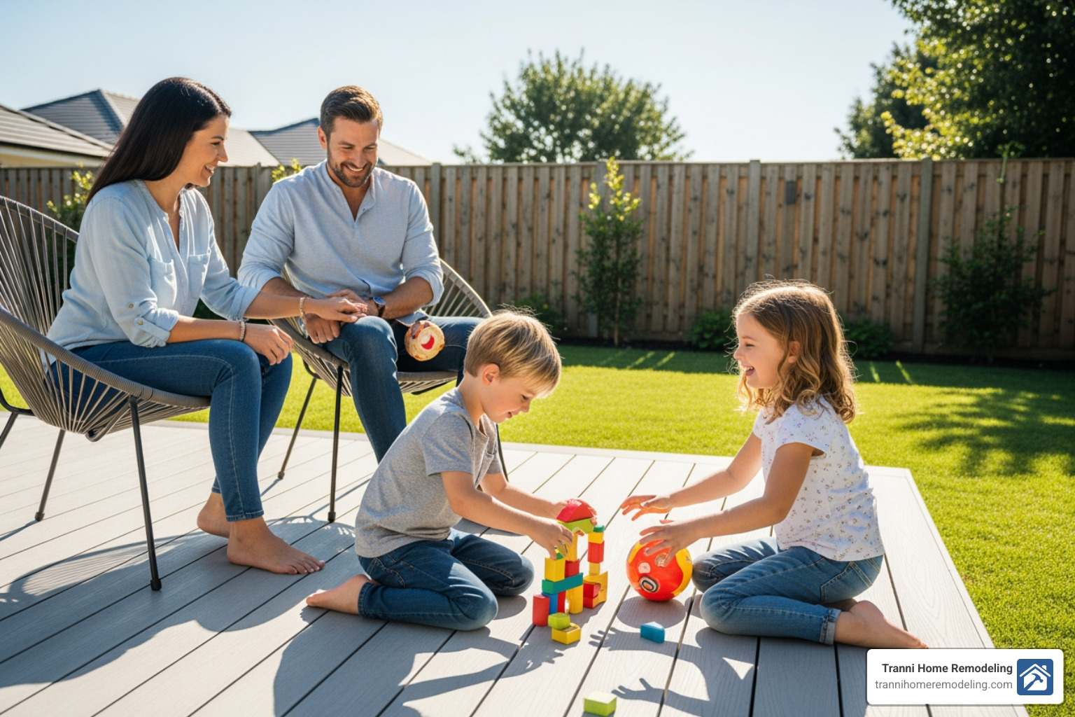 a family enjoying their splinter-free composite deck - composite decking companies near me