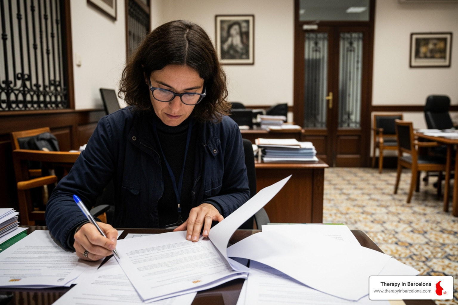 Person with paperwork at a Spanish government office - is it worth moving to spain from uk