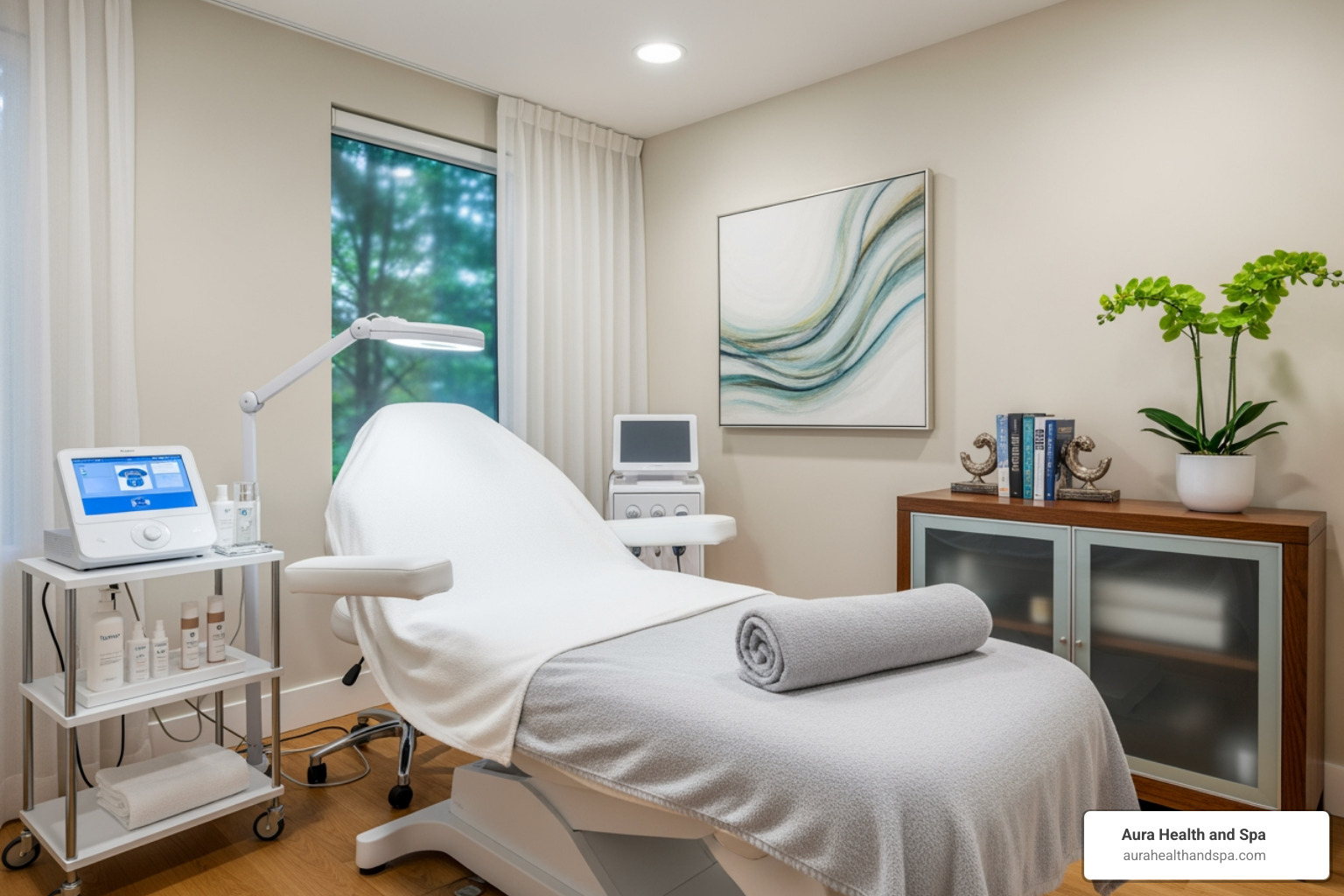 serene, professional treatment room at Aura Health & Spa - Crow's feet treatment