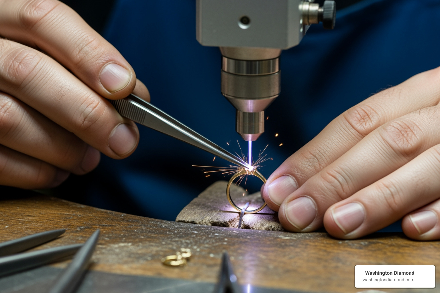 jeweler using laser welder on ring - ring resizing Northern Virginia jeweler using laser welder on ring - ring resizing Northern Virginia