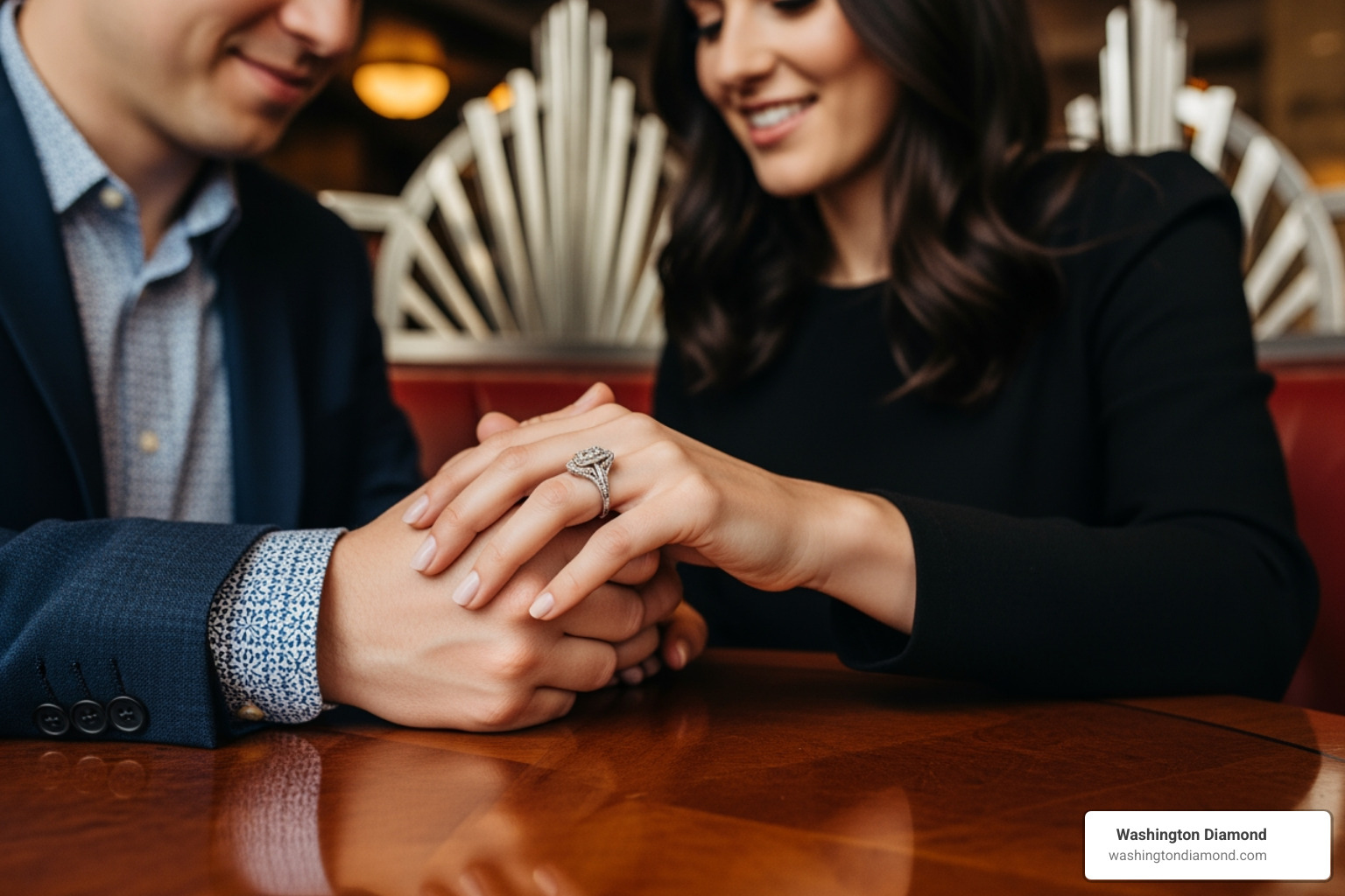 Couple admiring an Art Deco ring - Art deco engagement rings Couple admiring an Art Deco ring - Art deco engagement rings