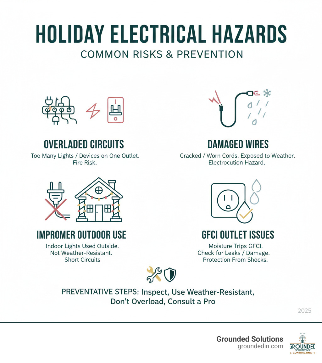 Common holiday electrical hazards infographic - 5 Ways to Fix or Prevent Column Holiday Electrical Problems infographic 