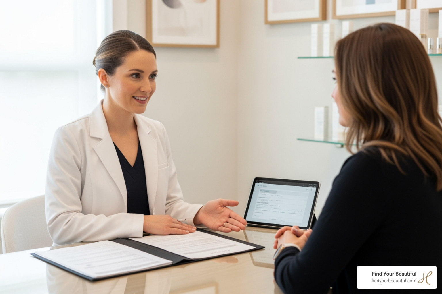 professional aesthetician consulting with a client - chemical peel professional aesthetician consulting with a client - chemical peel