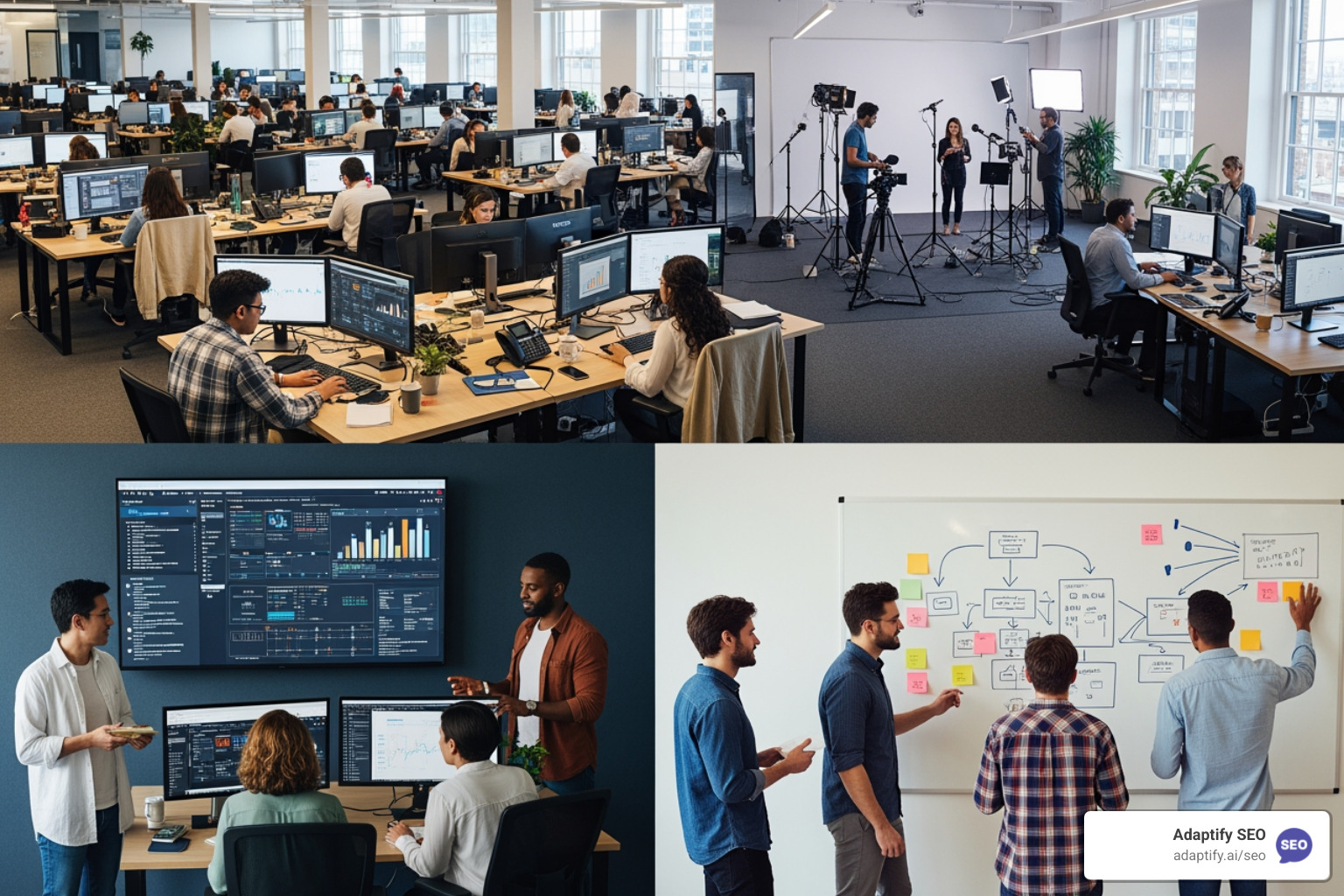 of a blueprint for a content strategy, showing interconnected parts like governance, team, and repurposing - Content creation at scale