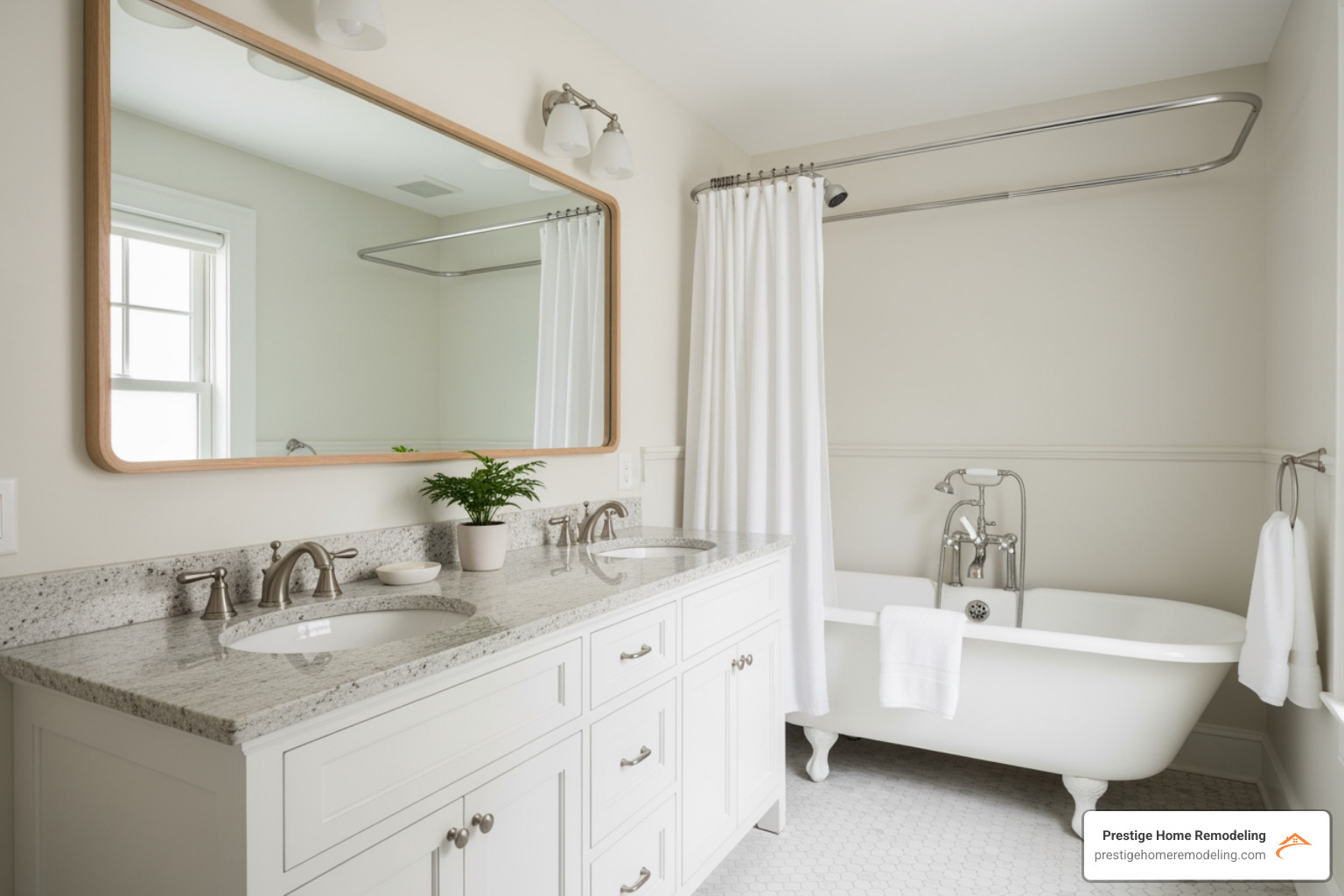 a small traditional bathroom that feels spacious due to a large mirror and light colors - traditional bathroom renovation ideas