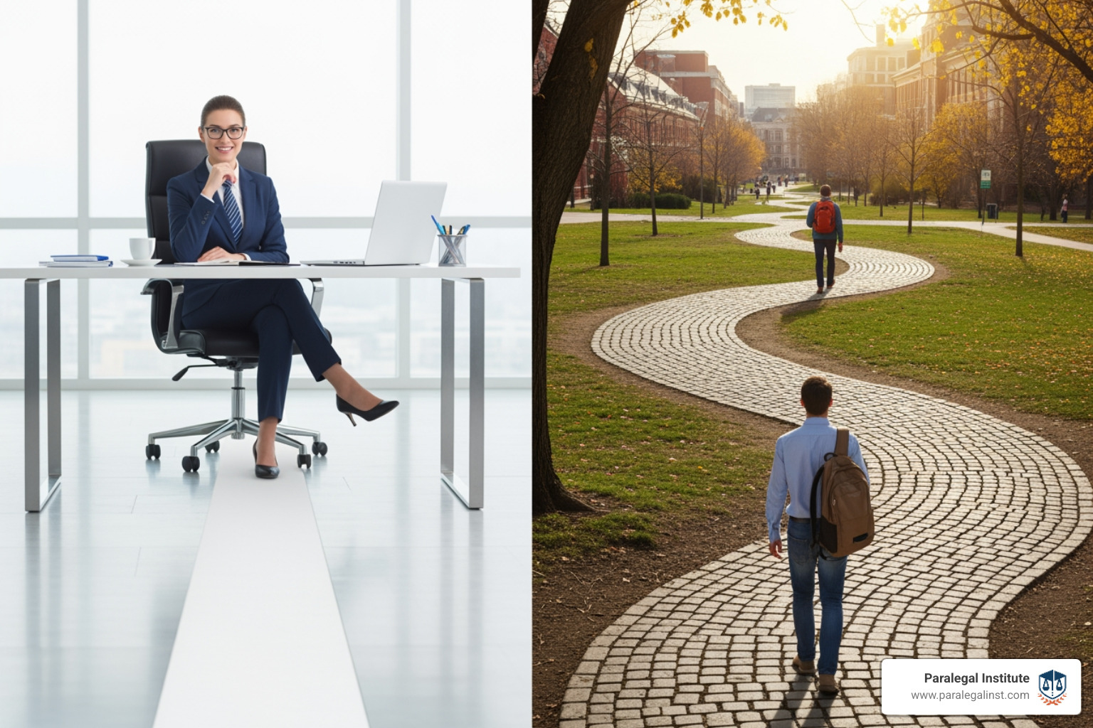 timeline comparing a 2-year program to an accelerated program, showing the accelerated program graduate entering the workforce much sooner - cost of paralegal program