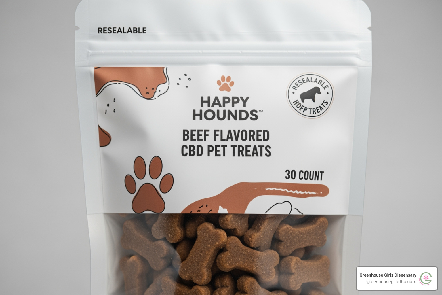 30-count bag of beef-flavored CBD pet treats - 30 pack beef flavored cbd pet treats