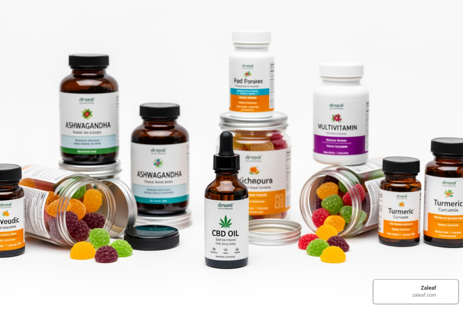 various natural supplements including CBD oil and gummies - Boost mood naturally